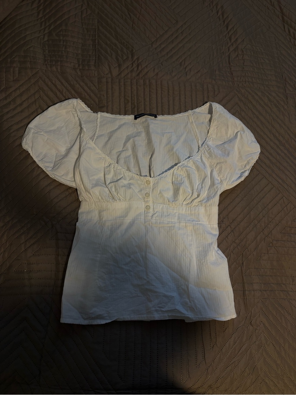 Brandy Melville White Puff Sleeve Button-Up Top